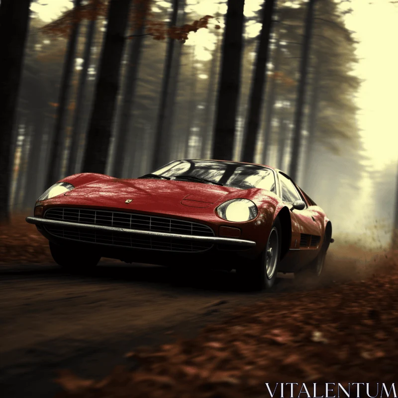 Captivating Ferrari Sports Car in Enchanting Forest | Artistic Image AI Image