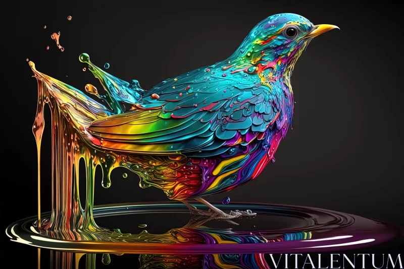 Colorful Bird in Paint Drip on Dark Background | Mesmerizing Animal Illustration AI Image