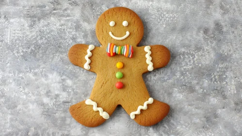 Colorful Gingerbread Man on Gray Stone