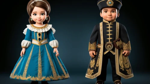 Enchanting 3D Rendering of Cartoon Characters in Historical Costumes