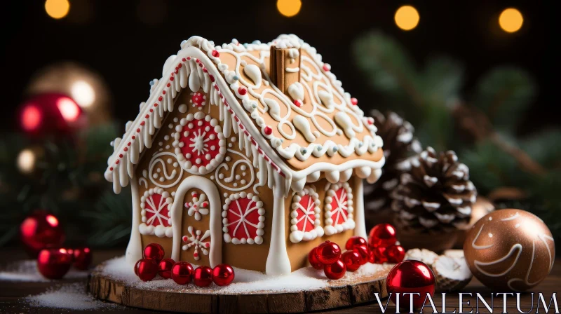 AI ART Festive Gingerbread House with Christmas Ornaments