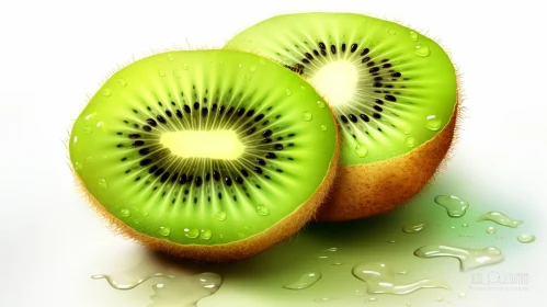 Fresh Kiwi Fruit Halves on White Table