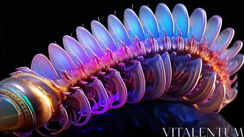 AI ART Iridescent Centipede Close-Up on Reflective Surface
