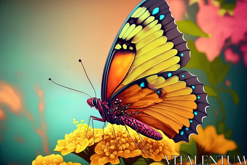 Orange Butterfly on Flowers - Aggressive Digital Illustration AI Image