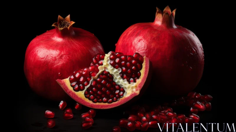 Red Pomegranates Studio Shot on Black Background AI Image