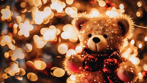 Teddy Bear Toy in Christmas Lights