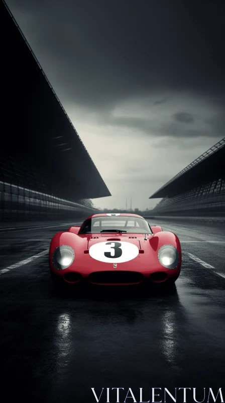 Vintage Red Race Car | Dark Building | Elegant Design AI Image