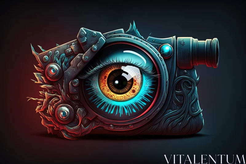 Visually Stunning Vintage Camera and Eye Mashup - Colorful Fantasy Realism AI Image