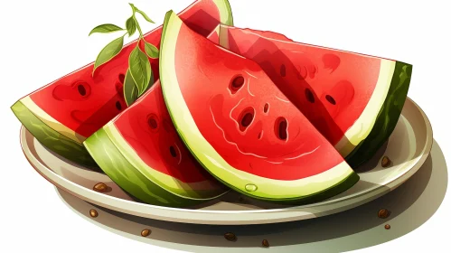 Watermelon Slices Plate Illustration