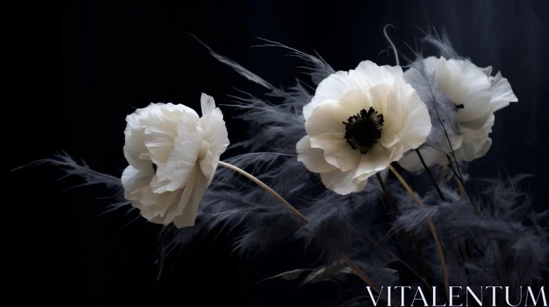 AI ART White Anemone Flowers Still Life Composition