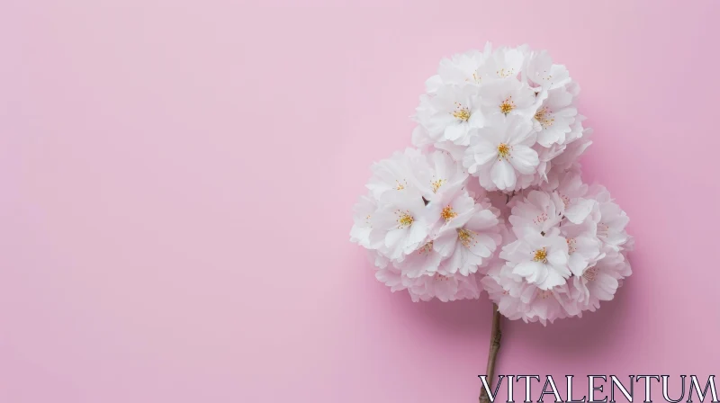 White Cherry Blossoms on Pink Background AI Image