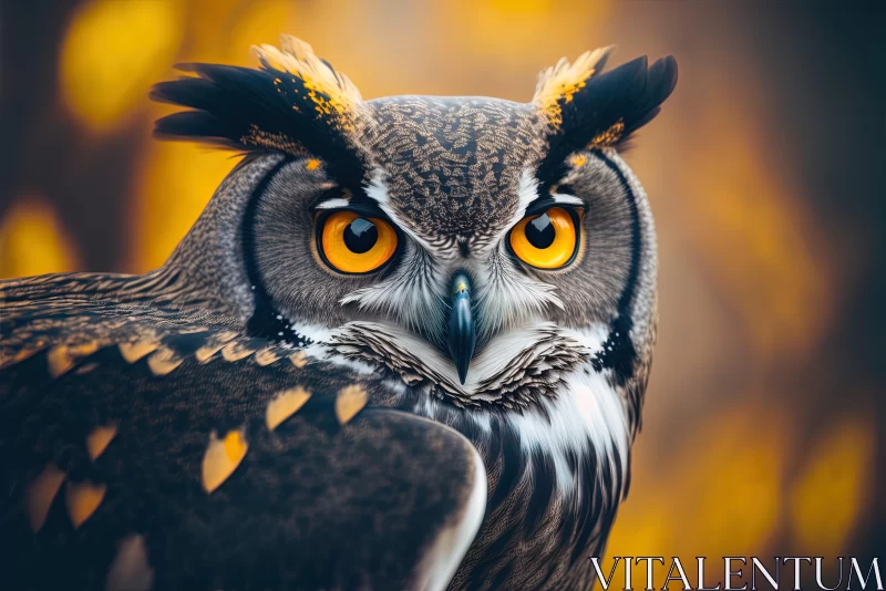 Captivating Owl with Yellow and Black Eyes | Dark Silver and Dark Orange AI Image