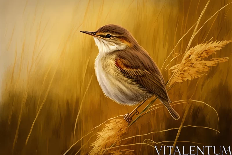 Charming Bird Perched on Tall Grasses - Digital Art AI Image