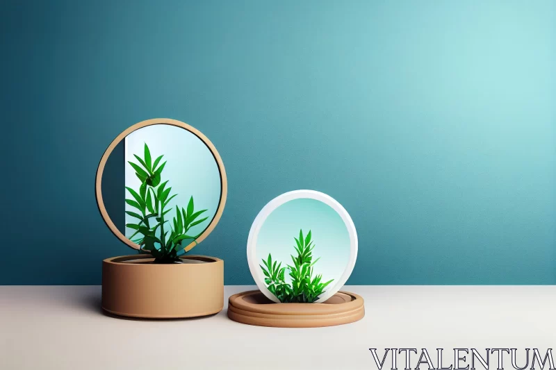Glass Planter in Bathroom Mirror: Futuristic Retro Design AI Image