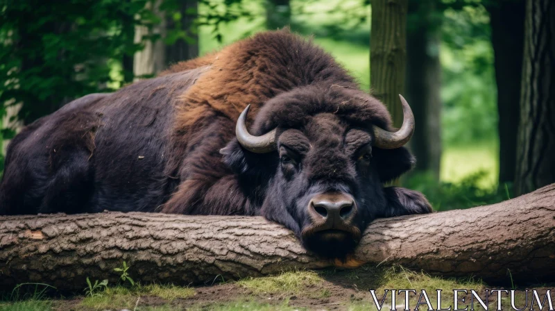 Majestic Bison Resting in Forest AI Image