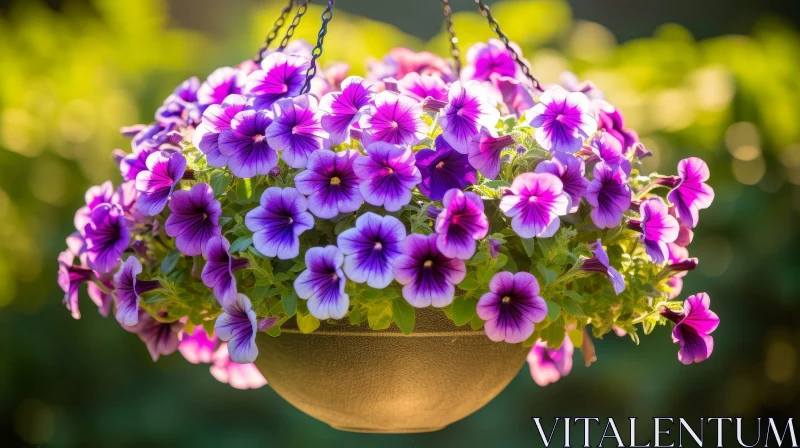 Purple Petunias Hanging Basket Bloom AI Image