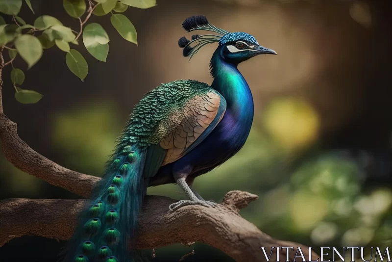 Captivating Peacock Artwork on Branch | Naturalistic Style AI Image