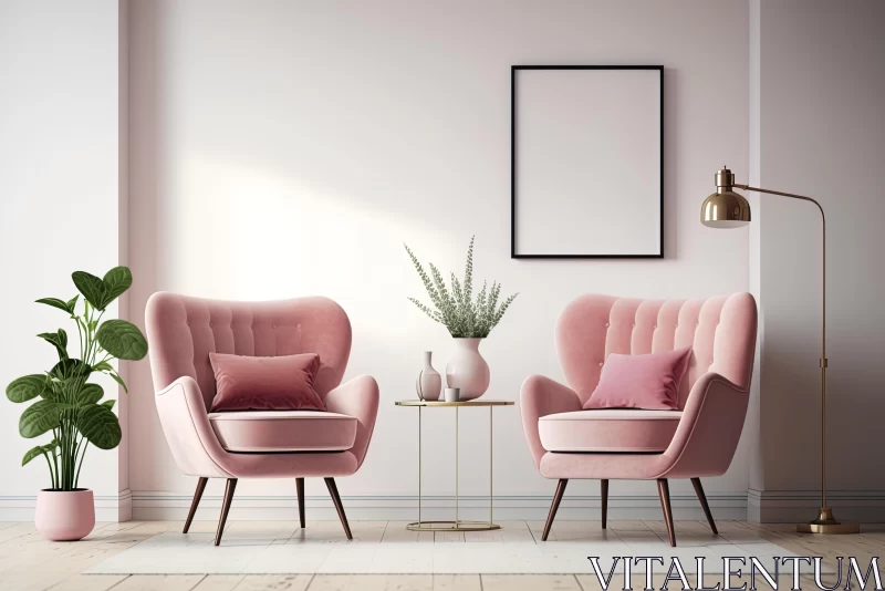 Charming Pink Velvet Armchairs in a Cozy Sitting Room AI Image