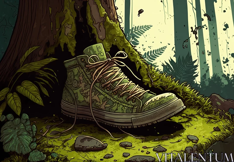 Detailed Shoe Illustration in the Enchanting Forest | Slimepunk & Pop Culture AI Image
