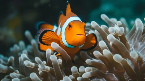 Graceful Clownfish Swimming with Sea Anemone