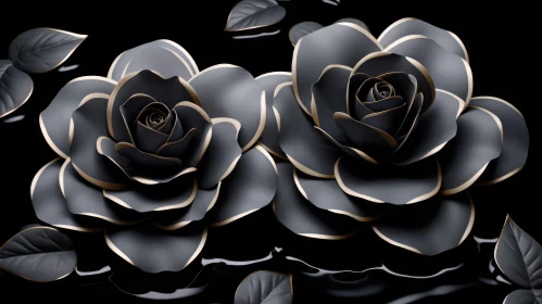 Luxurious Black Roses on Gold Outlined Background