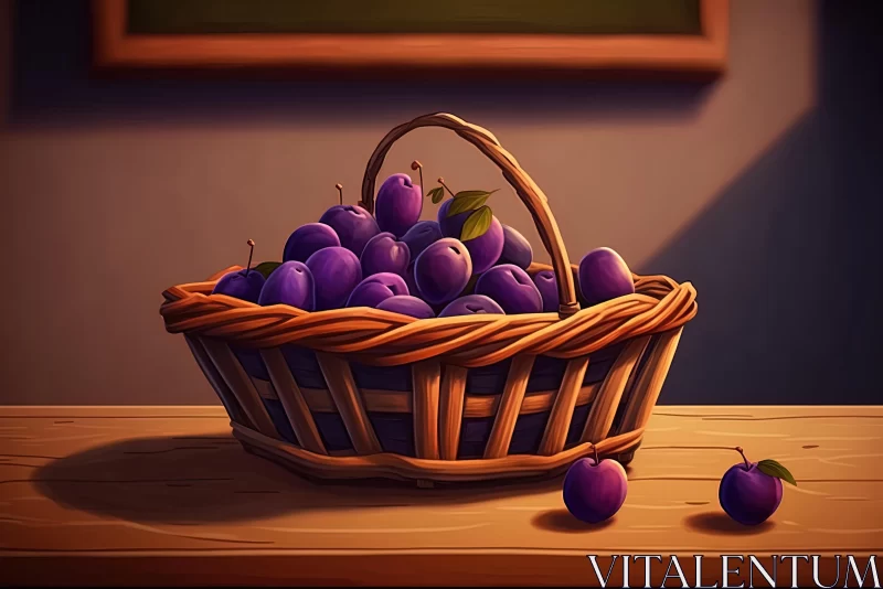 Plums Food Illustration in 2D Game Art Style - Indoor Still Life AI Image