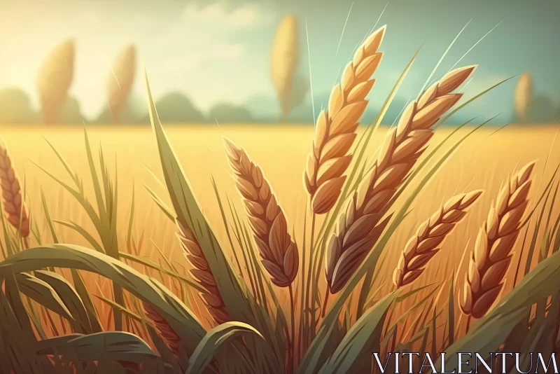 Vibrant Wheat Field Illustration in 2D Game Art Style AI Image