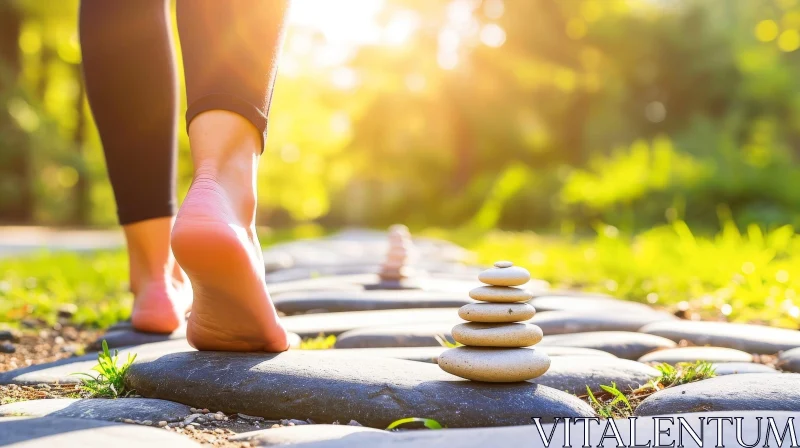 Barefoot Person Walking on Stone Path in Park AI Image