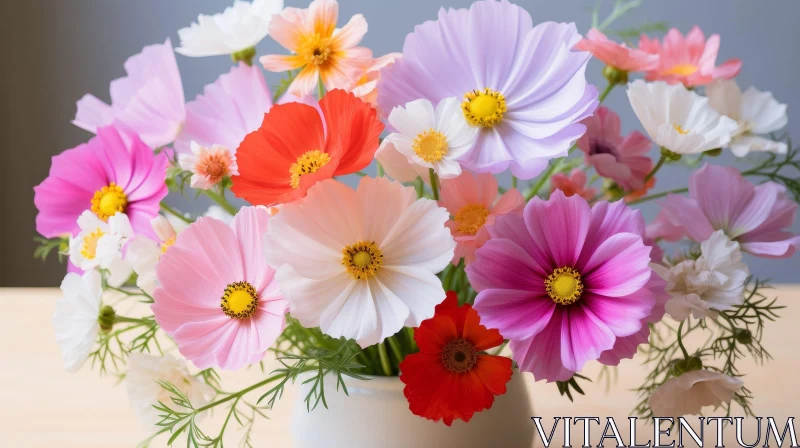 Enchanting Cosmos Flowers Bouquet in Vase AI Image