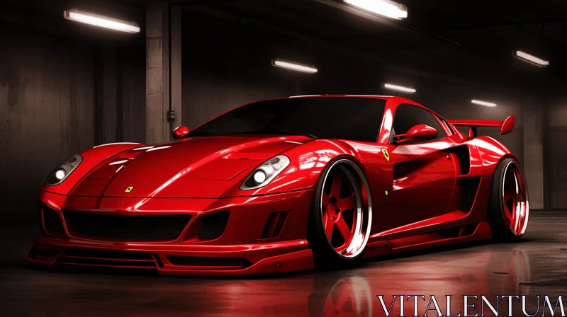 Hyper-Realistic Red Sports Car Illustration in Dark Garage | 32k UHD AI Image