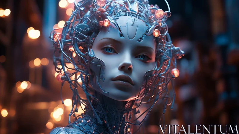 AI ART Sci-Fi Woman Portrait with Metallic Headdress