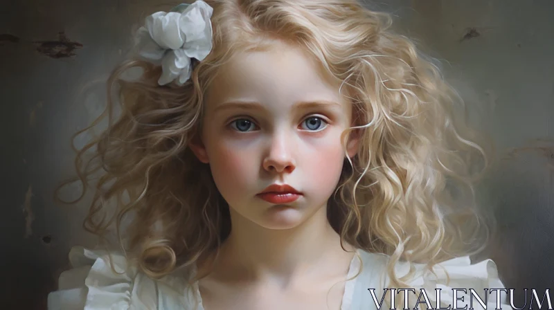AI ART Serious Young Girl Portrait with Flower in Hair
