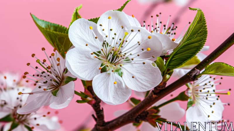 White Cherry Blossom Flower Close-Up AI Image