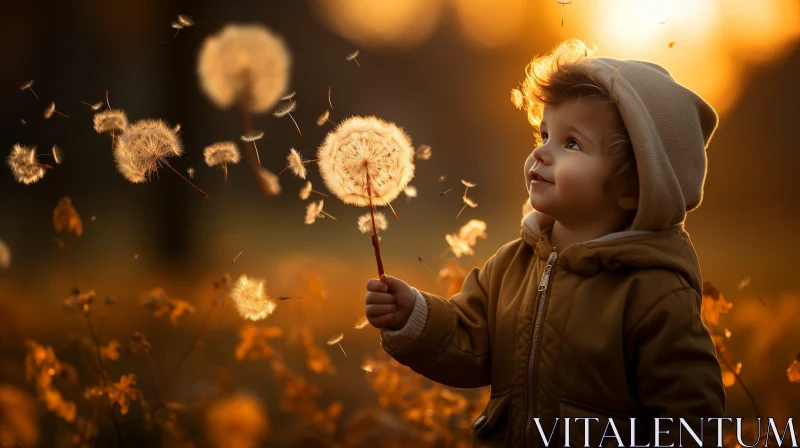 Child Blowing Dandelion Portrait AI Image