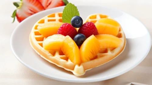 Delicious Heart-shaped Waffle with Fruit on Plate