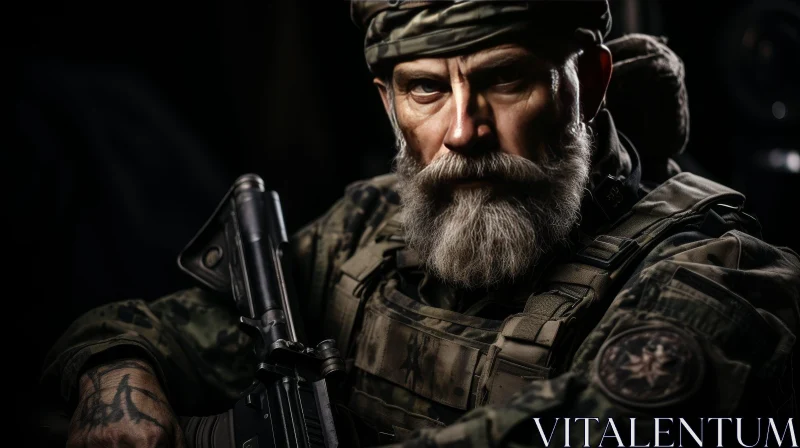 Intense Soldier Portrait AI Image