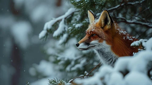 Red Fox Camouflaged in Snowy Forest