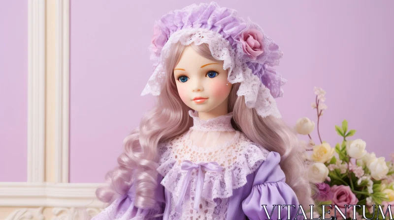 Beautiful Doll Portrait in Pink Room AI Image