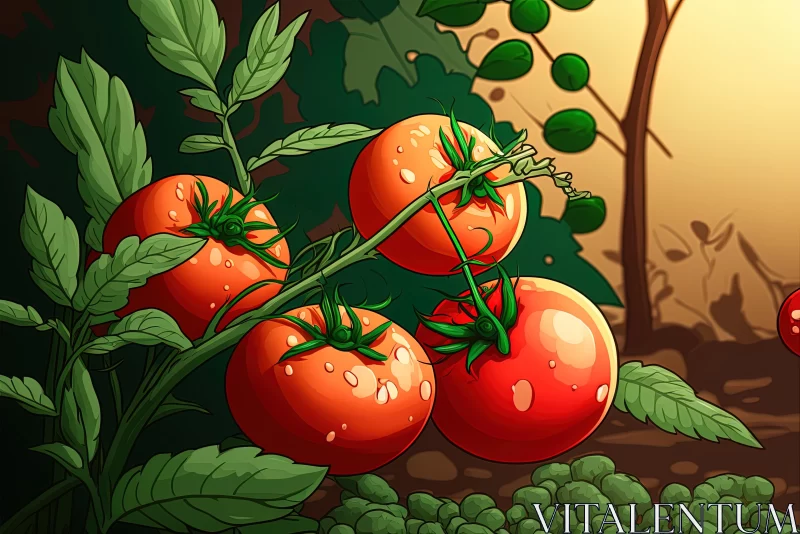 Captivating Tomato and Plant Artwork in Cartoon Realism Style AI Image
