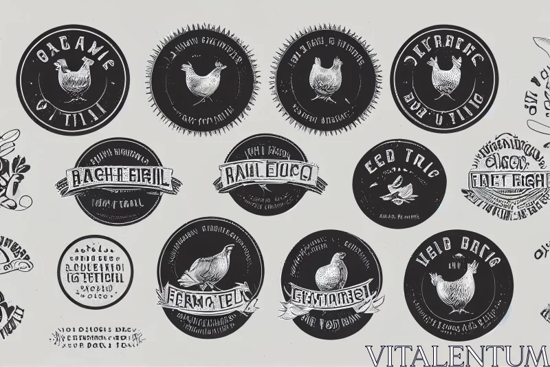 Chicken Label Logos: Atmospheric Etchings in Dark Gray AI Image