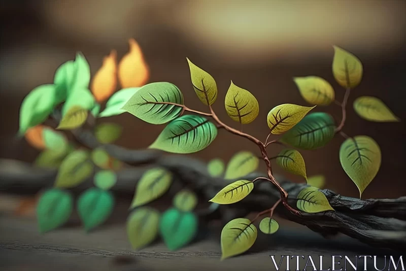 Colorful Leaves on Branch: Whimsical Nature-inspired Artwork AI Image