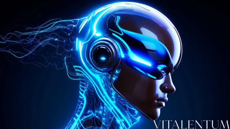 AI ART Female Cyborg Head 3D Rendering