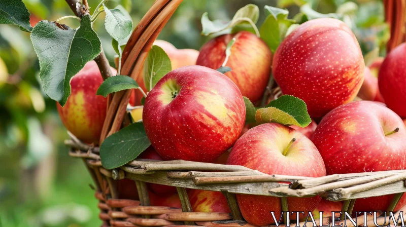 Ripe Red Apples in Wicker Basket - Orchard Close-Up Shot AI Image