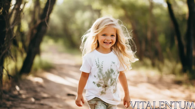 Smiling Little Girl in Woods AI Image