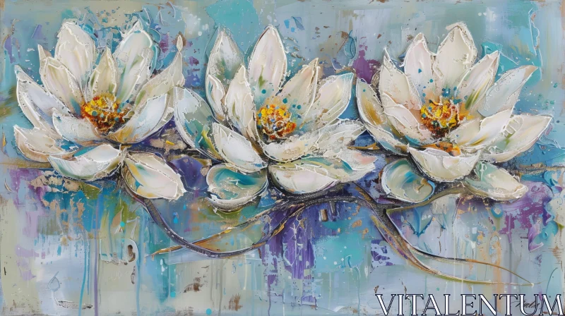 White Flowers Painting - Beauty and Tranquility in Realistic Style AI Image