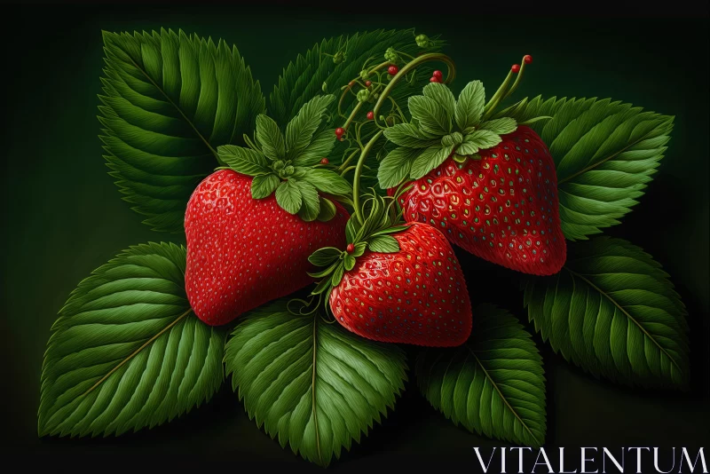Highly Detailed Illustration of Strawberries with Chiaroscuro Lighting AI Image