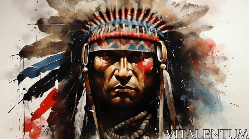 AI ART Native American Man Portrait with Traditional Headdress