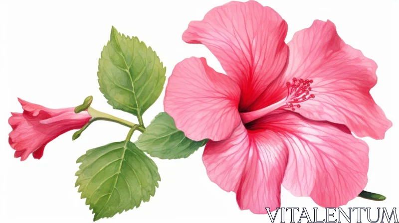 AI ART Pink Hibiscus Flower Watercolor Painting