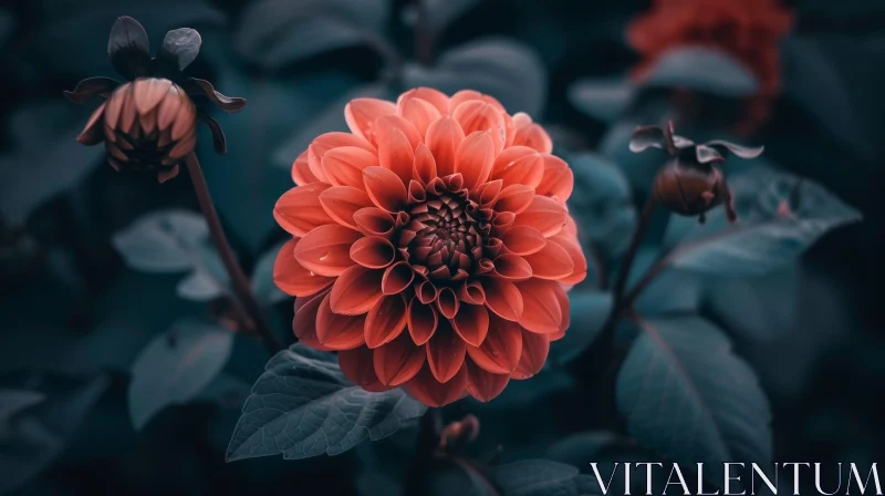 AI ART Red Dahlia Flower Close-Up: Stunning Nature Photography