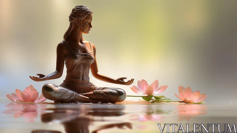 Tranquil Meditation Scene with Woman in Lotus Position AI Image